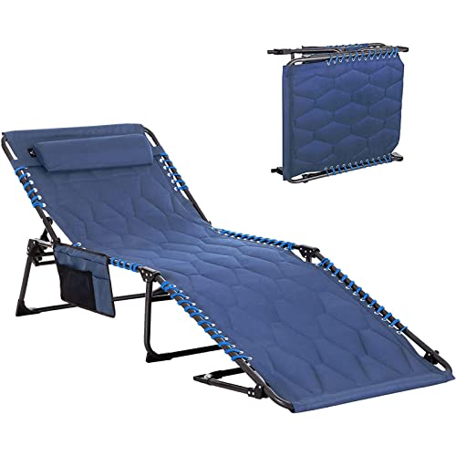 ALPHA CAMP Campingliege Faltbar Sonnenliege Klappbar Dreibeinliege Gepolstert Feldbett XXL mit bequemen Kopfkissen und breite Liegefläche von 200x68x38cm bis 180KG, 4-Fach verstellbar(Dunkelblau) von ALPHA CAMP