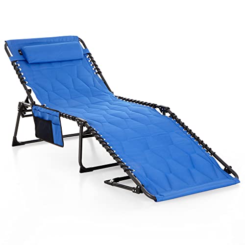 ALPHA CAMP Liegen Camping Outdoor Sonnenliege, Campingliege Klappbar Königsblau Feldbett Klappbett mit verstellbarem Rückenteil und Kopfkissen für Garten, 200 x 68 cm von ALPHA CAMP