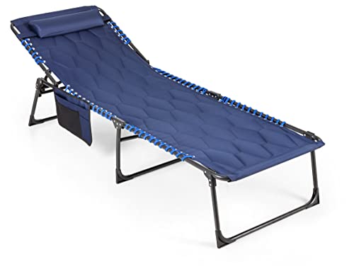 ALPHA CAMP Sonnenliege Liegen Camping Outdoor, Campingliege Klappbar Cyan-Blau Feldbett Klappbett mit verstellbarem Rückenteil und Kopfkissen für Garten, 200 x 68 cm von ALPHA CAMP