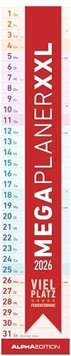 Megaplaner XXL 2026 - Streifen-Kalender 17x85 cm - mit Ferienterminen - viel Platz für Notizen - Wandplaner - Küchenkalender - Alpha Edition von Alpha Edition