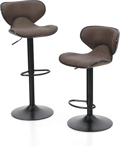ALPHA HOME Barhocker 2er Set Barhocker mit Lehne und Fußstütze Verstellbarer Drehbarer Gaslift Pu Leder Küchenbarhocker Barstuhl 2er Set für Theke, Küche und Haus, Braun von ALPHA HOME