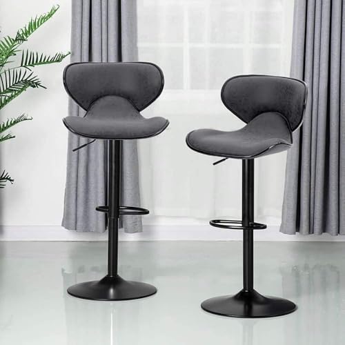 ALPHA HOME Barhocker 2er Set Barhocker mit Lehne und Fußstütze Verstellbarer Drehbarer Gaslift Pu Leder Küchenbarhocker Barstuhl 2er Set für Theke, Küche und Haus, Grau von ALPHA HOME