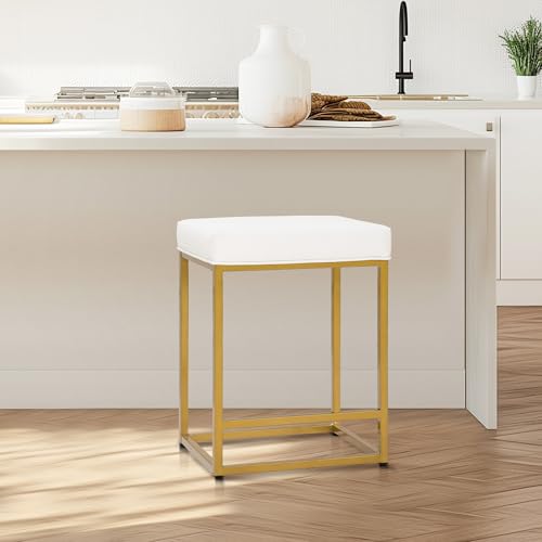 ALPHA HOME Barhocker, Counter Höhe Barhocker mit Fußstütze, Frühstück Bar Stuhl von Pu Leder Backless, Küche Esszimmer Cafe Stuhl für Innen-und Außenbereich (Weiß) von ALPHA HOME