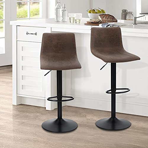 ALPHA HOME Bar Stools Set of 2 Adjustable Counter Height Bar Stools Swivel Breakfast Barstools Modern Kitchen Stools with Backs and Footrest, Comfortable PU Leather 2 pcs Counter Chairs, Brown von ALPHA HOME
