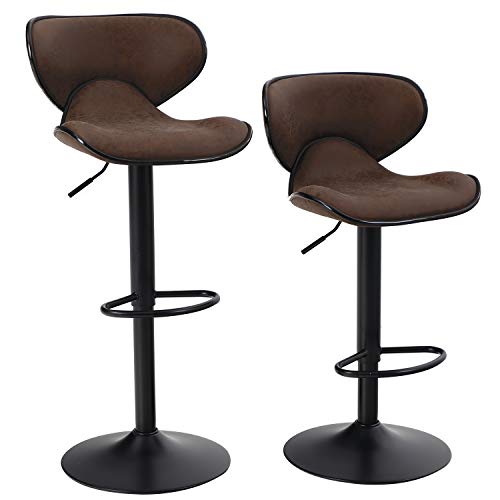 ALPHA HOME Barhocker 2er Set Höhenverstellbar Drehbarer Barstuhl mit Lehne aus PU Leder Stylisch Küchenstühle Tresenhocker mit Fußstütze, bis zu 160KG(Braun) von ALPHA HOME
