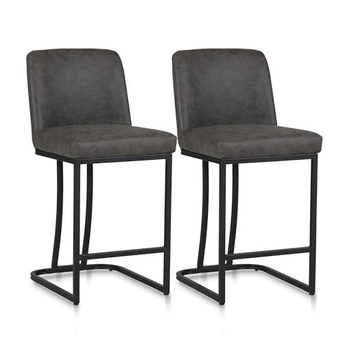 ALPHA HOME Barhocker 2er Set Barstuhl Küchenstuhl mit Metallgestell Küchenhocker mit Rückenlehne Gepolstertem Sitz Tresenhocker Bistrohocker für Küche Bars Esszimm, Grau von ALPHA HOME