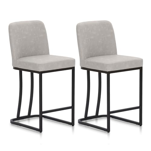 ALPHA HOME Barhocker 2er Set Barstuhl Küchenstuhl mit Metallgestell Küchenhocker mit Rückenlehne Gepolstertem Sitz Tresenhocker Bistrohocker für Küche Bars Esszimm, Hellrau von ALPHA HOME