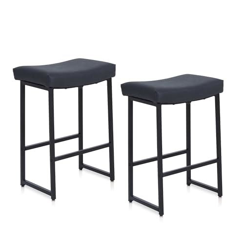 ALPHA HOME Barhocker 2er Set Küchenhocker Sattelhocker Pu-Leder Barstuhl 2er Set mit Fußstütze für Küchentheke Stabiler Metallstahlrahmen, Schwarz von ALPHA HOME