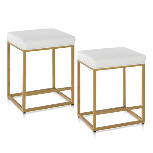 ALPHA HOME Barhocker 2er Set mit Fußstütze Schwarz Barstuhl ohne Lehne Barhocker Pu-Leder Sitzhöhe 61cm Barstühle Rückenfreier Tresenhocker mit dickem Kissen und robustem verchromtem Metallgestell von ALPHA HOME
