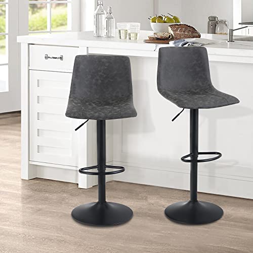 ALPHA HOME Bar Stools Set of 2 Adjustable Counter Height Bar Stools Swivel Breakfast Barstools Modern Kitchen Stools with Backs and Footrest, Comfortable PU Leather 2 pcs Counter Chairs, Grey von ALPHA HOME