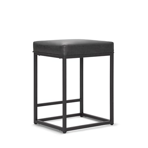 ALPHA HOME Barhocker mit Fußstütze Barstuhl ohne Lehne Schwarz Barhocker Pu-Leder Sitzhöhe 61cm Barstühle Rückenfreier Sitzhocker mit dickem Kissen und robustem verchromtem Metallgestell, 1PC von ALPHA HOME