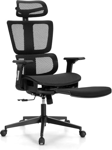 ALPHA HOME Ergonomischer Bürostuhl Schreibtischstuhl mit Fußstütze Verstellbarer Lendenwirbelstütze und Kopfstütze, Atmungsaktiver Computerstuhl mit 3D Armlehne für Heim, Büro, Arbeitszimmer von ALPHA HOME
