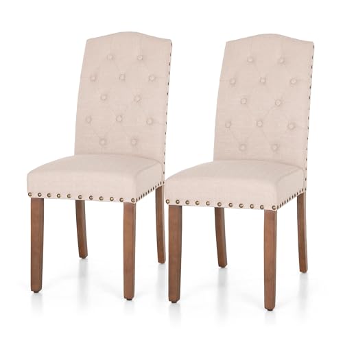 ALPHA HOME Esszimmerstühle 2er Set, Küchenstuhl Polsterstuhl mit hoher Rückenlehne Stühle mit Massivholzbeinen, gepolsterte Sitzfläche aus Leinen, Beige ALPHA HOME Esszimmerstühle 2er Set, Küchenstuhl Polsterstuhl mit hoher Rückenlehne Stühle mit Massivholzbeinen, gepolsterte Sitzfläche aus Leinen, Beige von ALPHA HOME