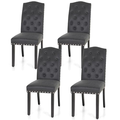 ALPHA HOME Esszimmerstühle 4er Set, Küchenstuhl Polsterstuhl mit hoher Rückenlehne Stühle mit Massivholzbeinen, gepolsterte Sitzfläche aus Kunstleder, Black von ALPHA HOME