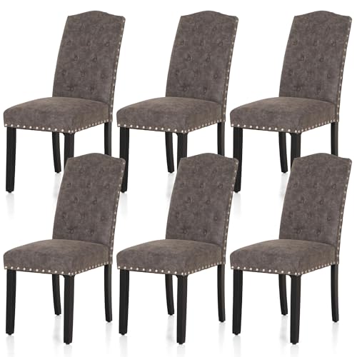 ALPHA HOME Esszimmerstühle 6er Set, Küchenstuhl Polsterstuhl mit hoher Rückenlehne Stühle mit Massivholzbeinen, gepolsterte Sitzfläche aus Kunstleder, Gray von ALPHA HOME