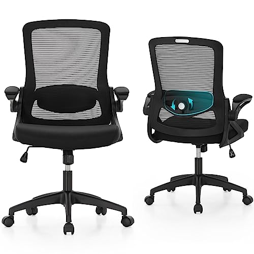 ALPHA HOME Ergonomischer Büro-Schreibtischstuhl, Chefsessel Computerstuhl mit Verstellbarer Lendenwirbelstütze Klappbar Armlehnen von ALPHA HOME