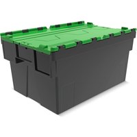 Alpha Eurobox aus PP-Regranulat mit Klappdeckel, schwarz/grün, 56 Liter, HxBxT 310 x 600 x 400 mm von ALPHA Paletten