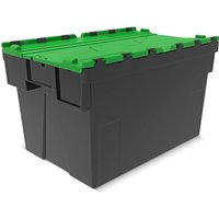 Alpha Eurobox aus PP-Regranulat mit Klappdeckel, schwarz/grün, 65 Liter, HxBxT 365 x 600 x 400 mm von ALPHA Paletten