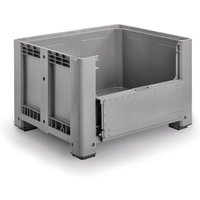Palettenbox L, grau, 1200x1000x760 mm, geschlossen, mit Entnahmeklappe und 4 Füßen von ALPHA Paletten