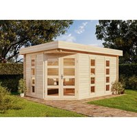 5-Eck Gartenhaus Lindau-40 aus Massiv-holz, Gerätehaus mit 40 mm Wandstärke, Garten Holzhaus inklusive Montagematerial, Geräteschuppen Größe: 442 x von ALPHOLZ