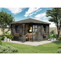 Alpholz - 5-Eck Gartenhaus Monica Royal Gartenhaus aus Holz in Grau, Holzhaus mit 28 mm Wandstärke, Blockbohlenhaus mit Montagematerial Imprägniert von ALPHOLZ