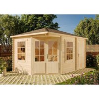 5-Eck Gartenhaus Rhein aus Massiv-Holz, Gerätehaus mit 40 mm Wandstärke, Garten Holzhaus inklusive Montagematerial, Geräteschuppen Größe: 440 x 300 von ALPHOLZ