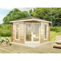 Alpholz 5-Eck Gartenhaus Liwa Compact Gartenhaus aus Holz, Holzhaus mit 40 mm Wandstärke, Blockbohlenhaus mit Montagematerial - Naturbelassen von ALPHOLZ