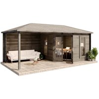 5-Eck Gartenhaus Liwa Gartenhaus aus Holz in Grau, Holzhaus mit 40 mm Wandstärke inklusive Terrasse, Blockbohlenhaus mit Montagematerial Imprägniert von ALPHOLZ