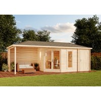 Alpholz - 5-Eck Gartenhaus Liwa mit Anbau Gartenhaus aus Holz, Holzhaus mit 40 mm Wandstärke inklusive Terrasse, Blockbohlenhaus mit Montagematerial von ALPHOLZ