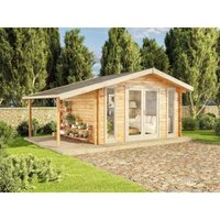 5-Eck Gartenhaus Pepe Optima Gartenhaus aus Holz, Holzhaus mit 40 mm Wandstärke inklusive Terrasse Blockbohlenhaus - Naturbelassen - Alpholz von ALPHOLZ