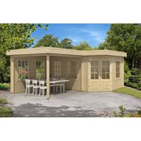 5-Eck Gartenhaus Pepe Gartenhaus aus Holz, Holzhaus mit 40 mm Wandstärke inklusive Terrasse, Blockbohlenhaus mit Montagematerial - Alpholz von ALPHOLZ