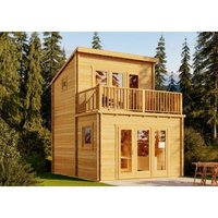 Garten-und Freizeithaus Manhattan Blockhaus aus Holz, Holzhaus mit 70 mm Wandstärke inklusive Terrasse inklusive Schlafboden fsc zertifiziert, von ALPHOLZ