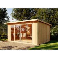 Gartenhaus Johanna mit Schiebetür Gartenhaus aus Holz, Holzhaus mit 63 mm Wandstärke, Blockbohlenhaus mit Montagematerial - Naturbelassen - Alpholz von ALPHOLZ