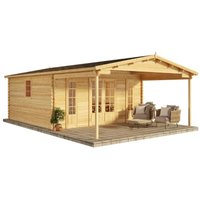 Alpholz Gartenhaus Nyborg-44 ISO aus Holz Holzhaus mit 44 mm Wandstärke Terrasse FSC zertifiziertes Blockbohlenhaus, Imprägierung (Pinie) - Braun von ALPHOLZ