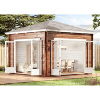 Gartenhaus Sunshine iso mit großer Falttür Gartenhaus aus Holz, Holzhaus mit 40 mm Wandstärke fsc zertifiziert, Blockbohlenhaus mit Montagematerial von ALPHOLZ