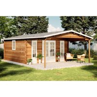 Alpholz Gartenhaus Nyborg-44 ISO aus Holz Holzhaus mit 44 mm Wandstärke Terrasse FSC zertifiziertes Blockbohlenhaus, Naturbelassen von ALPHOLZ