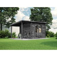 Alpholz - Pultdach Gartenhaus Maria mit Schleppdach Gartenhaus aus Holz in Grau, Holzhaus mit 40 mm Wandstärke inklusive Schleppdach, Blockbohlenhaus von ALPHOLZ