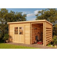 Pultdach Gartenhaus Modell Maria-28 Compact Gartenhaus aus Holz in Braun, Holzhaus mit 28 mm Wandstärke inklusive Schleppdach, Blockbohlenhaus mit von ALPHOLZ