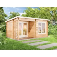 Carlsson Gartenhaus Modell Orkus-44 Petite aus Holz Holzhaus mit Terrasse 44 mm Wandstärke Blockbohlenhaus, Imprägnierung (Pinie) - Braun von ALPHOLZ