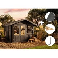 Eco Set - Gartenhaus Palermo - grau Gartenhaus aus Holz in Grau, Holzhaus mit 28 mm Wandstärke Blockbohlenhaus - Alpholz von ALPHOLZ