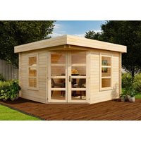 Flachdach Gartenhaus Modell Oregon-40 Gartenhaus aus Holz, Geräteschuppen mit 40 mm Wandstärke, Gerätehütte mit Montagematerial - Naturbelassen von ALPHOLZ