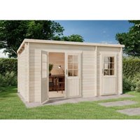 Pultdach Gartenhaus Maria mit Anbau aus Holz Gartenhütte fsc zertifiziert Geräteschuppen, 40 mm Wandstärke, naturbelassen - Naturbelassen - Alpholz von ALPHOLZ