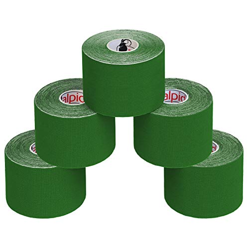 ALPIDEX 5 Rollen Kinesiologie Tape 5m x 5cm Viele Farben Anwendungsbroschüre Elastisch Wasserfest Hautfreundlich Physio Muskel Tape Set, Farbe:grün von ALPIDEX
