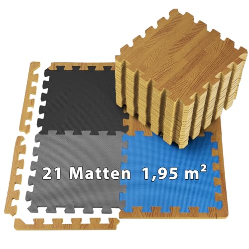 ALPIDEX 1,95 m² Bodenschutz Matte 21 Stück 30 x 30 x 1 cm Fitnessmatte Sportmatte Puzzlematte Unterlegmatte Pool Schutzmatten Turnmatte Bodenmatte Trainingsmatte Platten Gymmatte Holz Optik von ALPIDEX