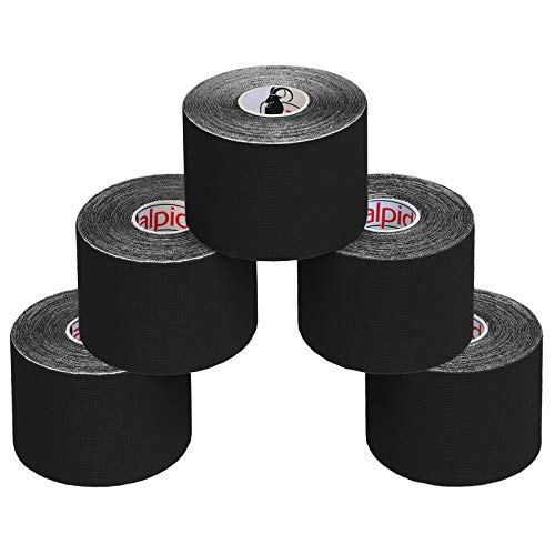 ALPIDEX 5 Rollen Kinesiologie Tape 5m x 5cm Viele Farben Anwendungsbroschüre Elastisch Wasserfest Hautfreundlich Physio Muskel Tape Set, Farbe:schwarz von ALPIDEX