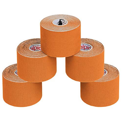 ALPIDEX 5 Rollen Kinesiologie Tape 5m x 5cm Viele Farben Anwendungsbroschüre Elastisch Wasserfest Hautfreundlich Physio Muskel Tape Set, Farbe:orange von ALPIDEX