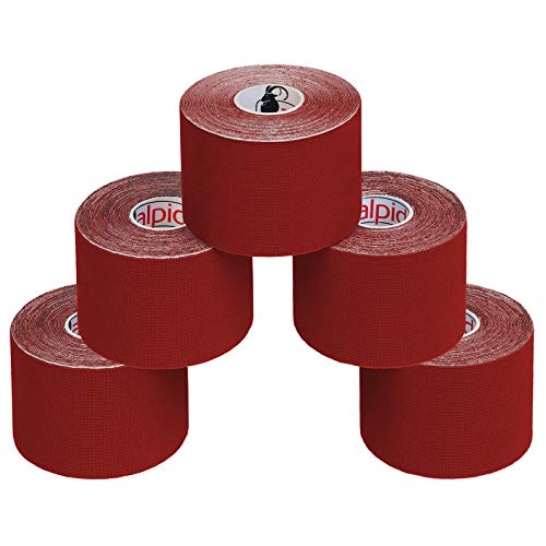 ALPIDEX 5 Rollen Kinesiologie Tape 5m x 5cm Viele Farben Anwendungsbroschüre Elastisch Wasserfest Hautfreundlich Physio Muskel Tape Set, Farbe:rot von ALPIDEX