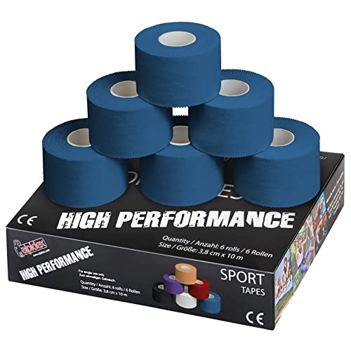 ALPIDEX 6 Rollen Sport Tape Set 3,8 cm x 10 m Gelenk Tapeverband Viele Farben Reißbares Unelastisches Sporttape Hautfreundlich Handball Fußball Volleyball, Farbe:blau von ALPIDEX
