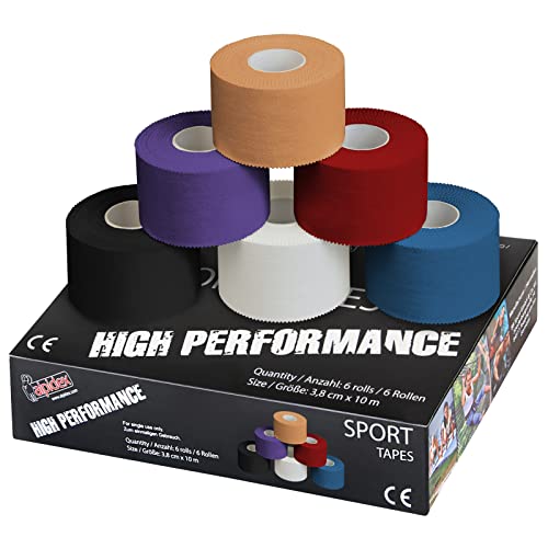 ALPIDEX 6 Rollen Sport Tape Set 3,8 cm x 10 m Gelenk Tapeverband Viele Farben Reißbares Unelastisches Sporttape Hautfreundlich Handball Fußball Volleyball, Farbe:bunt von ALPIDEX