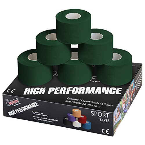 ALPIDEX 6 Rollen Sport Tape Set 3,8 cm x 10 m Gelenk Tapeverband Viele Farben Reißbares Unelastisches Sporttape Hautfreundlich Handball Fußball Volleyball, Farbe:grün von ALPIDEX